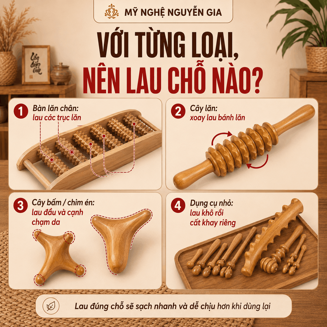 Dụng Cụ Massage Gỗ C&oacute; Cần Vệ Sinh Kh&ocirc;ng? C&aacute;ch Lau Rửa V&agrave; Cất Cho Sạch, Dễ D&ugrave;ng L&acirc;u D&agrave;i
