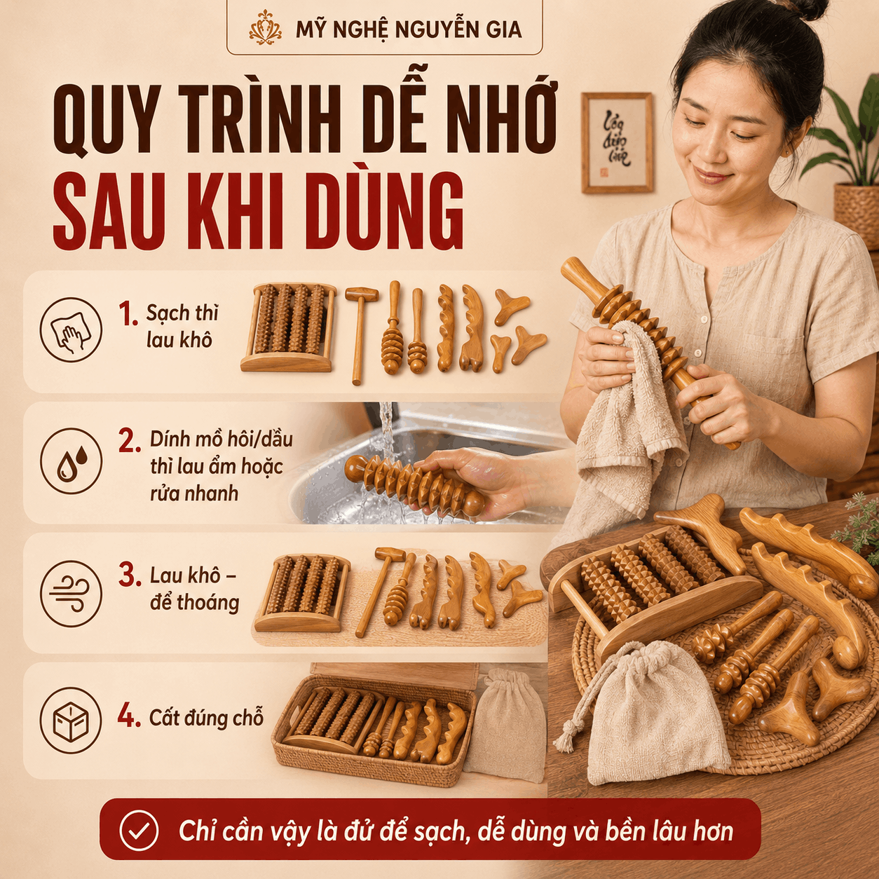 Dụng Cụ Massage Gỗ C&oacute; Cần Vệ Sinh Kh&ocirc;ng? C&aacute;ch Lau Rửa V&agrave; Cất Cho Sạch, Dễ D&ugrave;ng L&acirc;u D&agrave;i