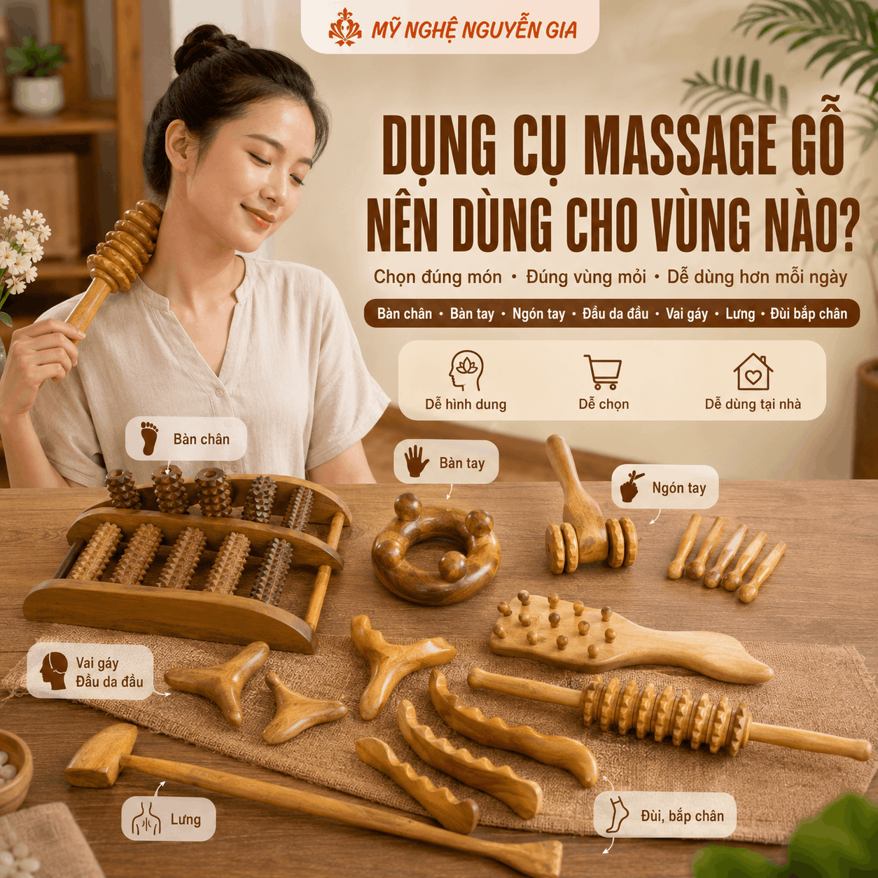 Dụng Cụ Massage Gỗ Nên Dùng Cho Vùng Nào? Cách Chọn Và Phối Theo Từng Vùng Mỏi