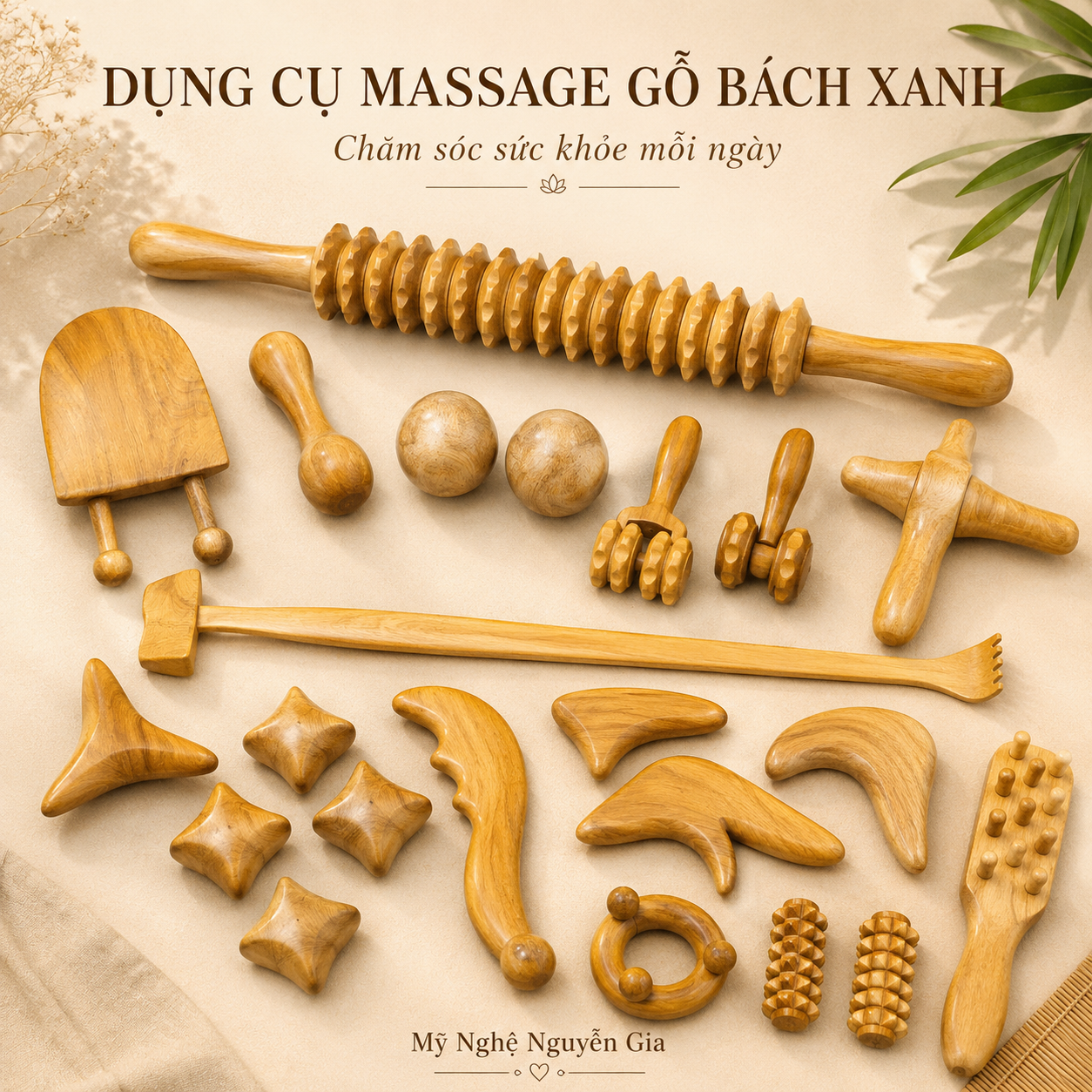 Dụng Cụ Massage Bằng Gỗ Cầm Tay, Bấm Huyệt, Lăn Mặt, Cổ Vai Gáy