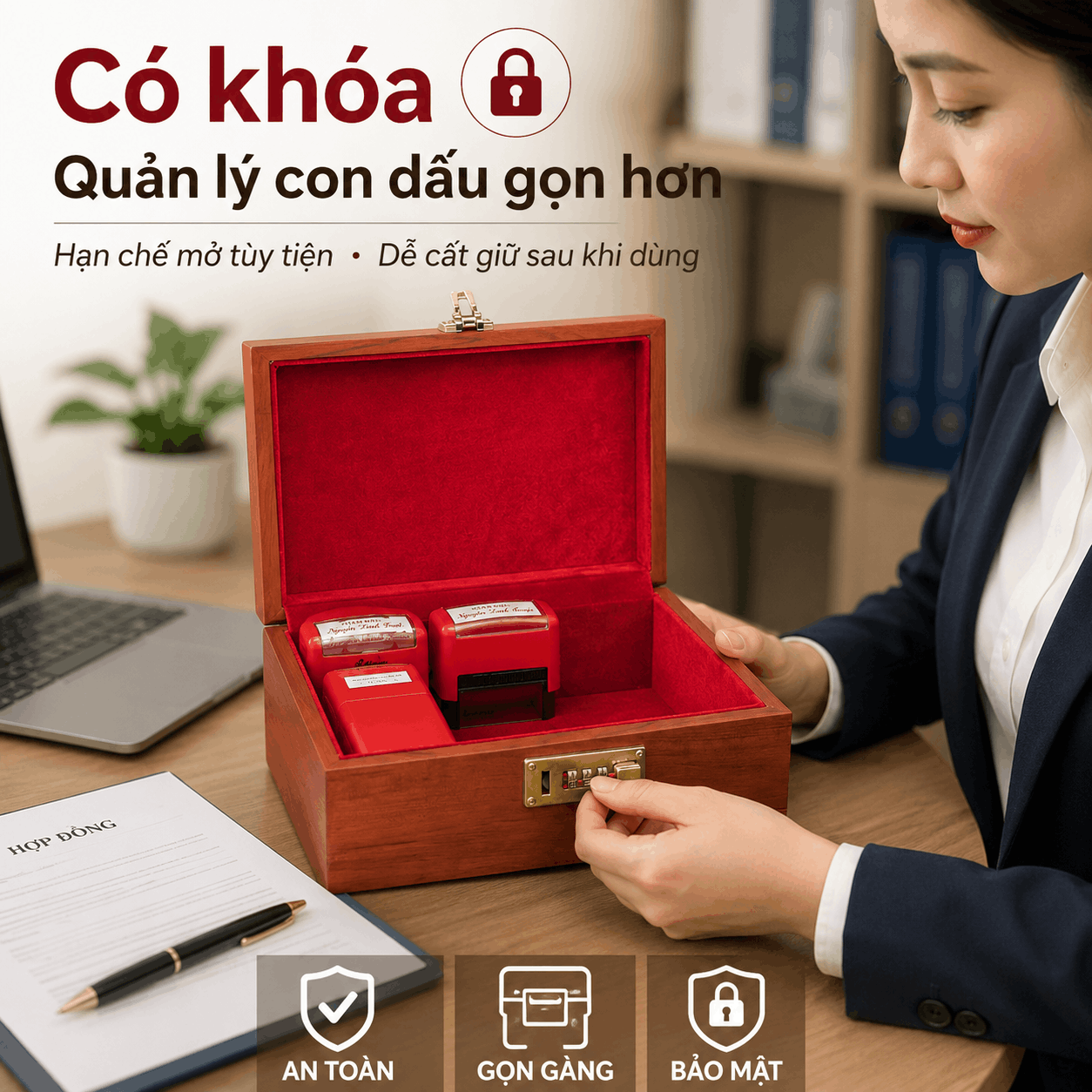 Hộp Đựng Con Dấu Công Ty Bằng Gỗ – Nhỏ Gọn, Có Khóa