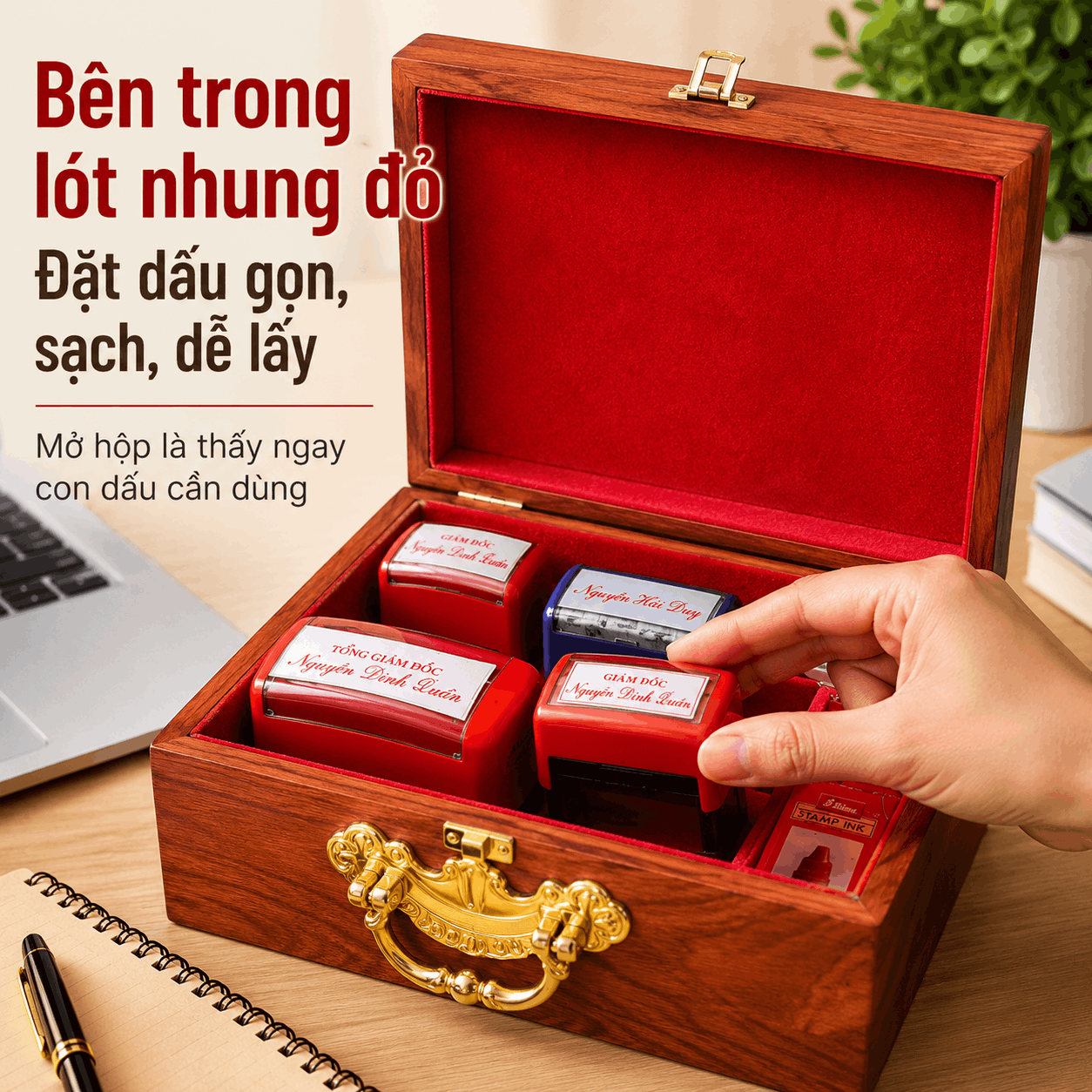 Hộp Đựng Con Dấu Công Ty Bằng Gỗ – Nhỏ Gọn, Có Khóa