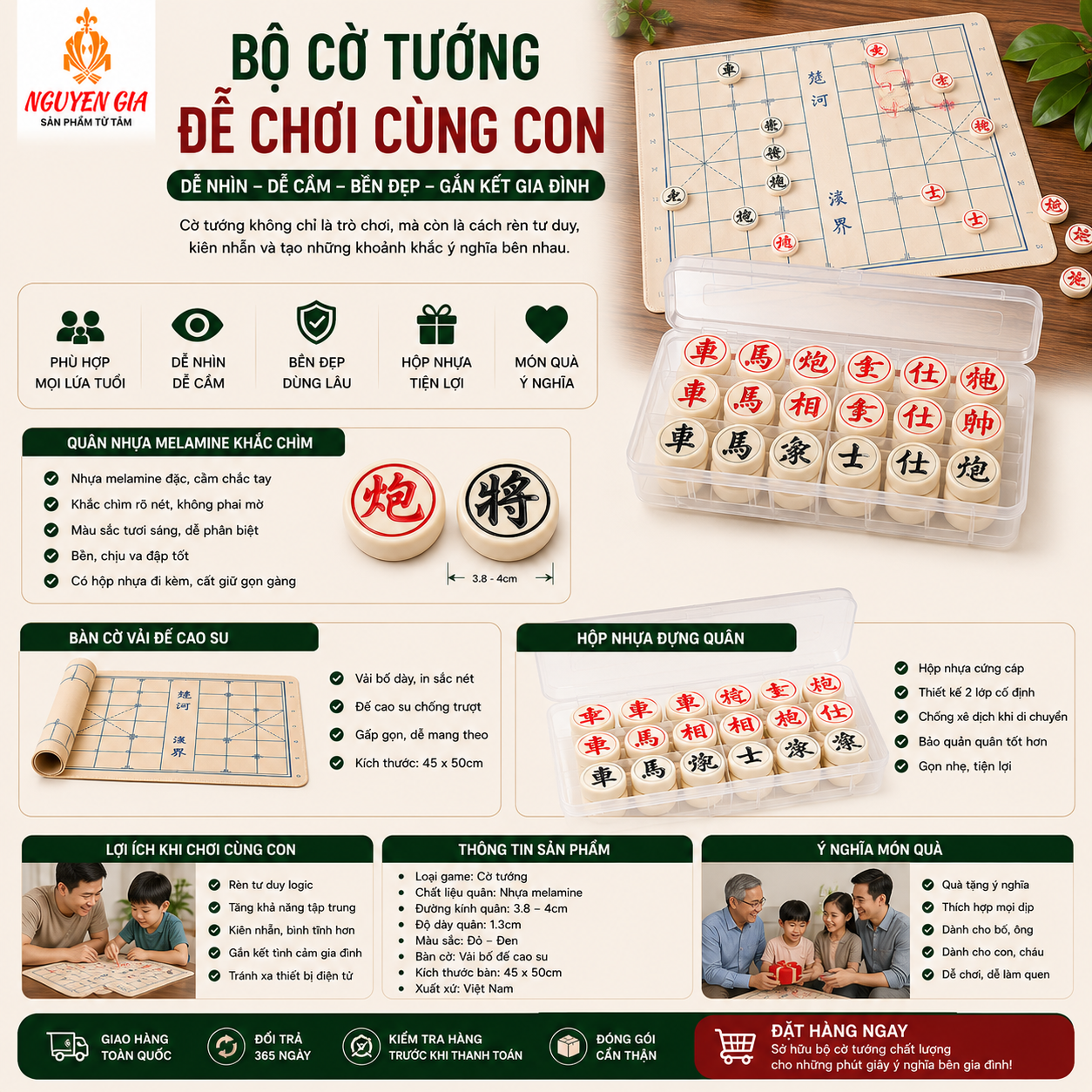 Mua bộ cờ tướng để chơi cùng con nên chọn loại nào?