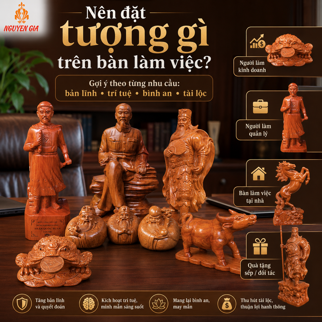 Tượng Để Bàn Làm Việc: Gợi Ý Mẫu Tượng Gỗ Phù Hợp, Ý Nghĩa