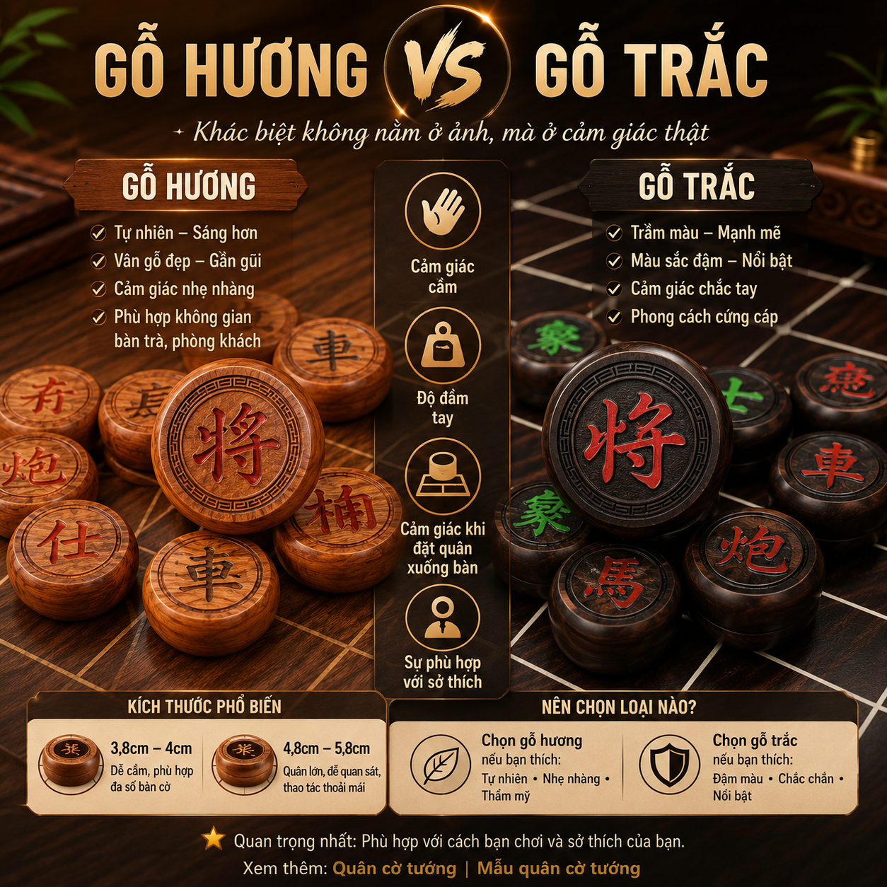 Qu&acirc;n cờ tướng gỗ hương v&agrave; gỗ trắc kh&aacute;c nhau thế n&agrave;o?