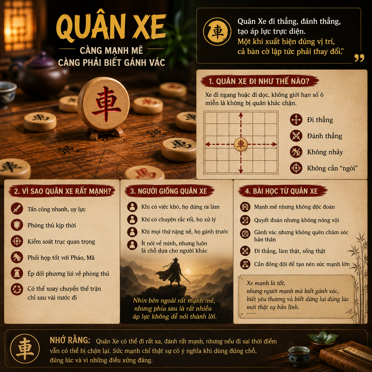 Qu&acirc;n Xe trong cờ tướng - C&aacute;ch đi, sức mạnh v&agrave; b&agrave;i học về g&aacute;nh v&aacute;c
