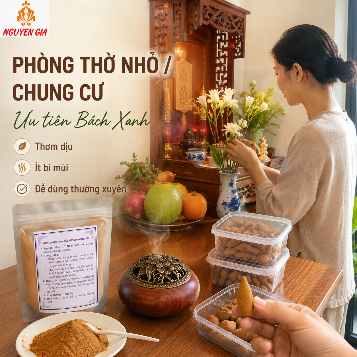 Xông Phòng Thờ Nên Dùng Bột Bách Xanh Hay Ngọc Am Để Thơm Nhẹ?