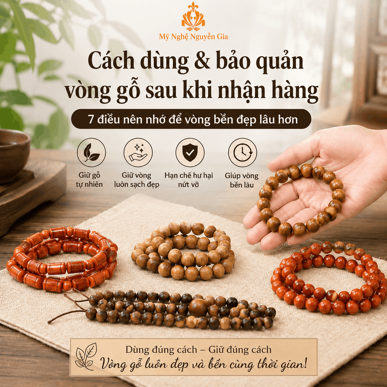 Hướng Dẫn Sử Dụng V&agrave; Bảo Quản V&ograve;ng Tay Gỗ Sau Khi Nhận H&agrave;ng