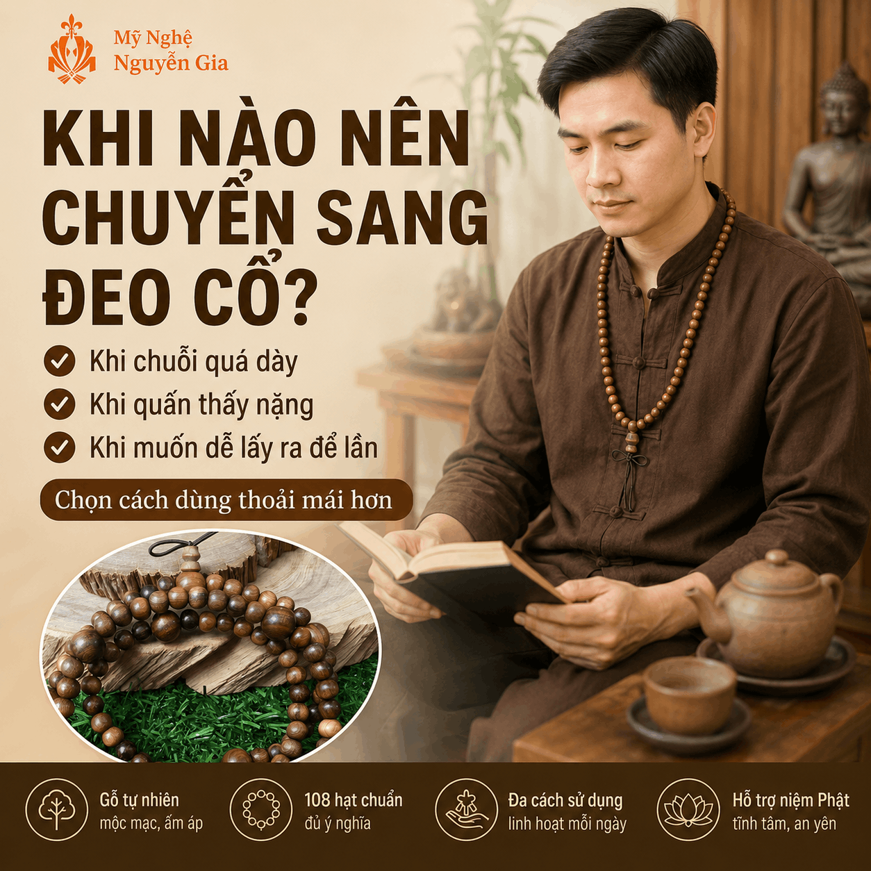 Cách Đeo Chuỗi 108 Hạt: Quấn Tay, Đeo Cổ Hay Dùng Khi Niệm Phật?
