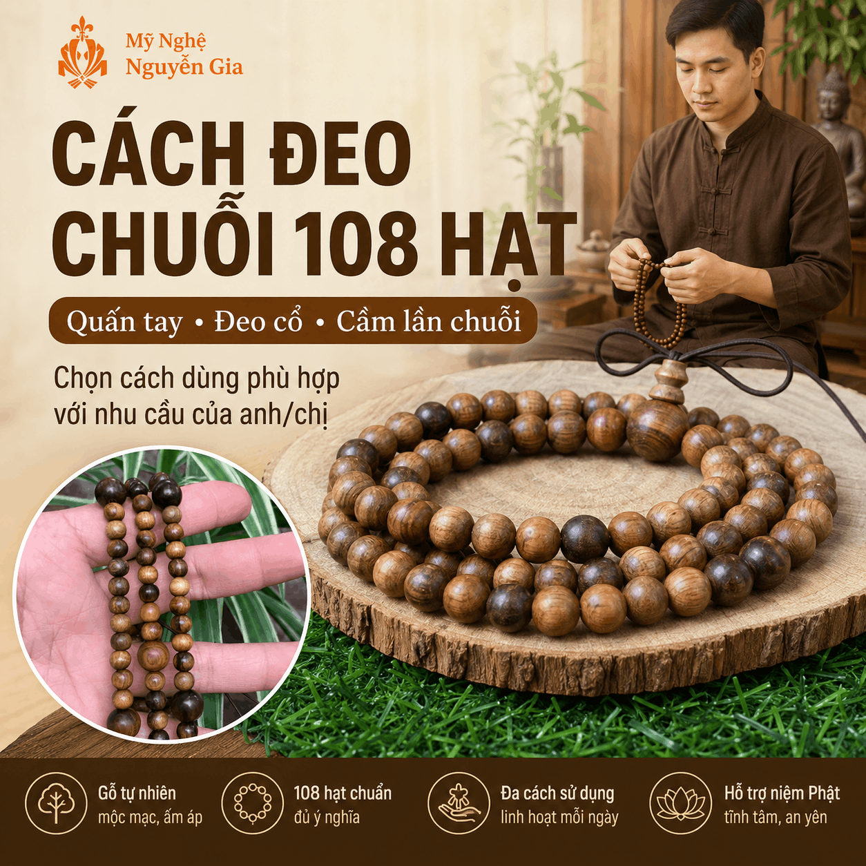 Cách Đeo Chuỗi 108 Hạt: Quấn Tay, Đeo Cổ Hay Dùng Khi Niệm Phật?