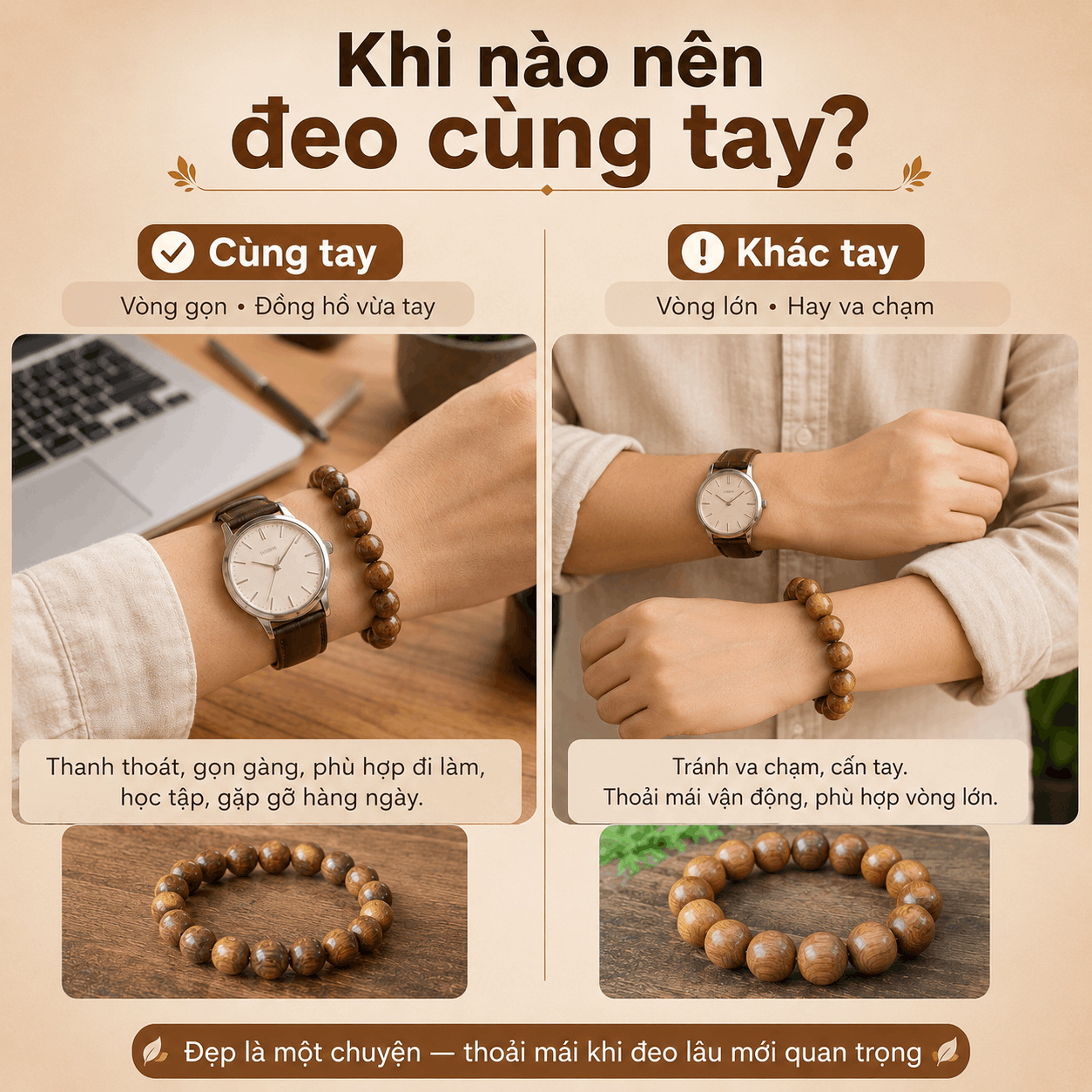 C&oacute; N&ecirc;n Đeo V&ograve;ng V&agrave; Đồng Hồ C&ugrave;ng Tay? C&aacute;ch Đeo Kh&ocirc;ng Cộm, Hạn Chế Va Chạm