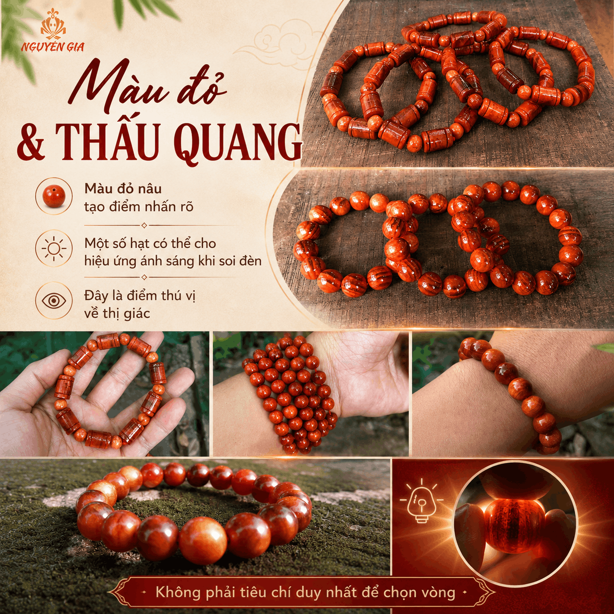 V&ograve;ng Gỗ Huyết Long Hợp Mệnh G&igrave;? &Yacute; Nghĩa M&agrave;u Đỏ V&agrave; Thấu Quang