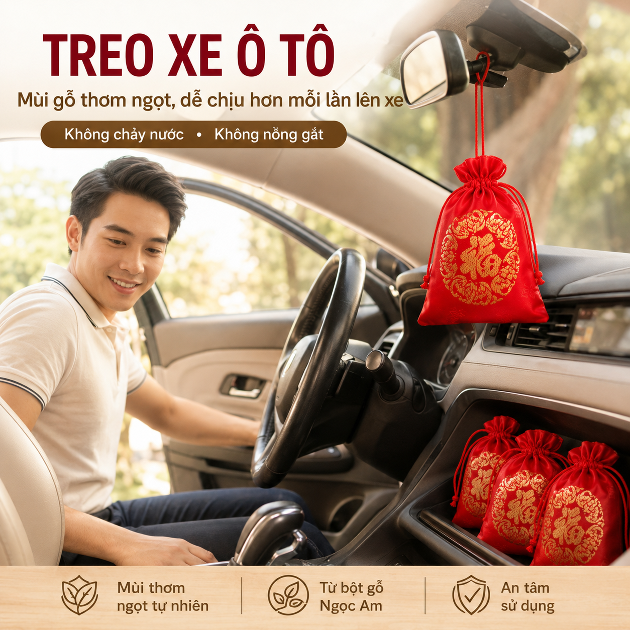 Gỗ Thơm Để Xe Ô Tô Ngọc Am – Túi Thơm Set 5 Túi
