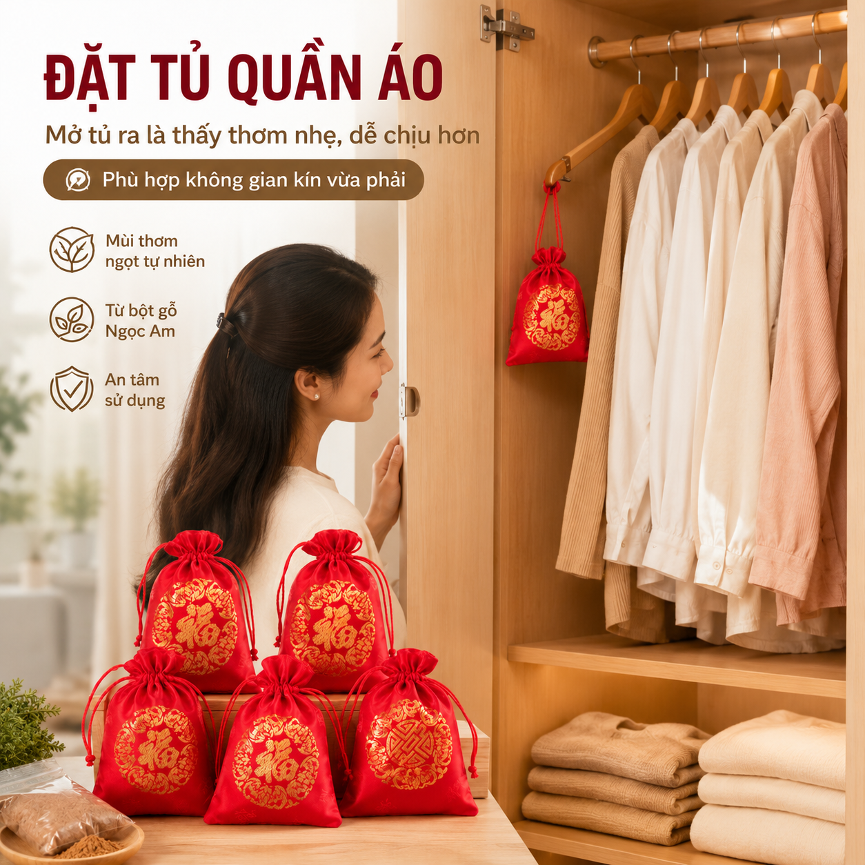 Gỗ Thơm Để Xe Ô Tô Ngọc Am – Túi Thơm Set 5 Túi