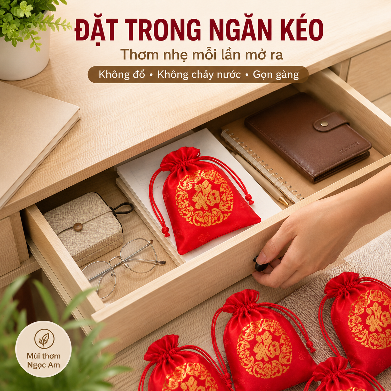 Gỗ Thơm Để Xe Ô Tô Ngọc Am – Túi Thơm Set 5 Túi