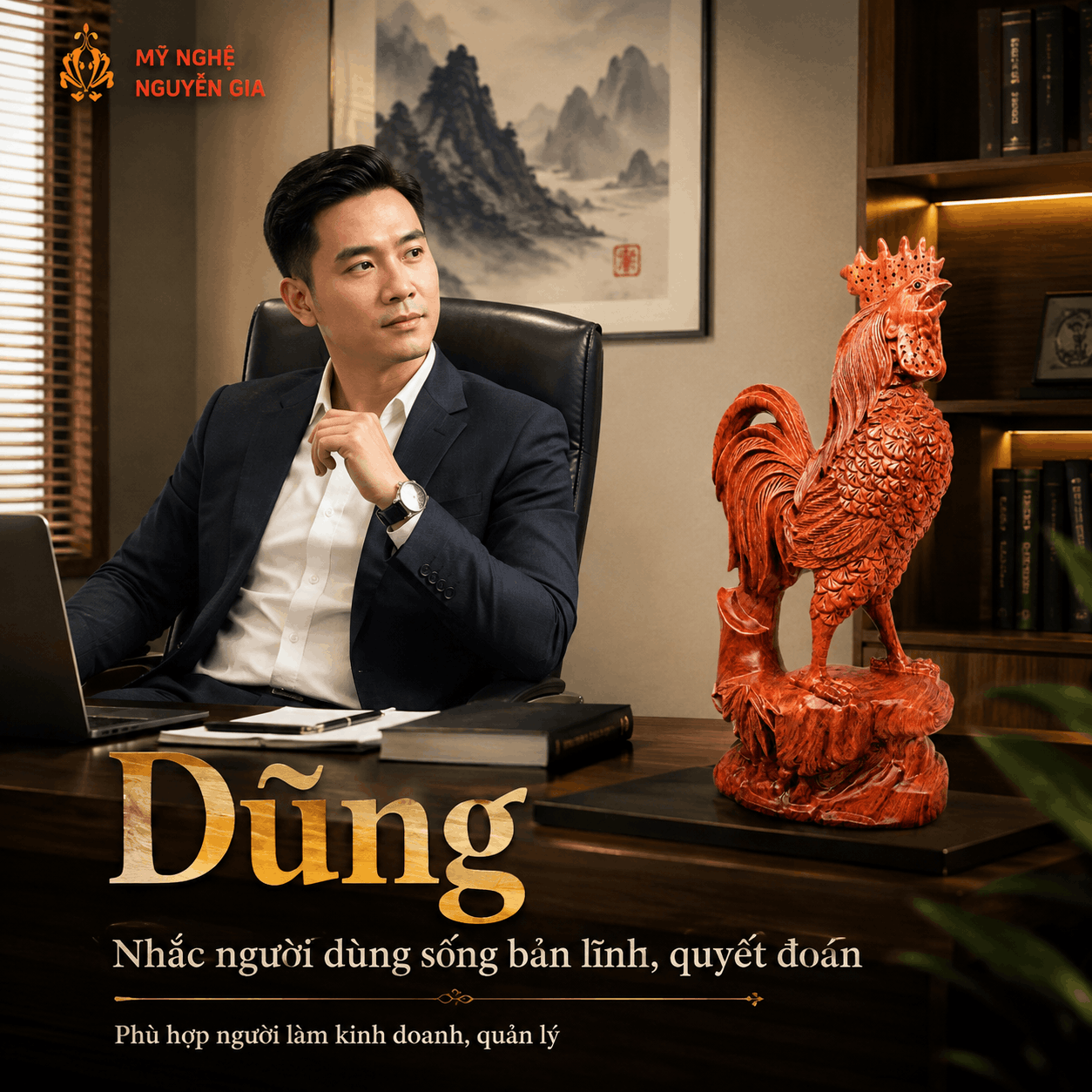 Tượng Gà phong thủy bằng gỗ