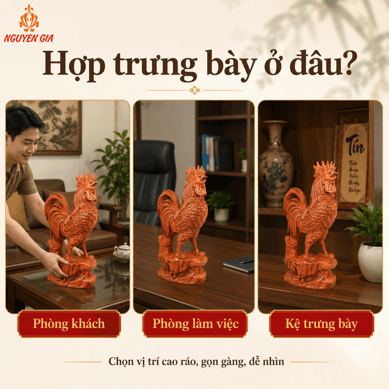 Tượng Gà phong thủy bằng gỗ