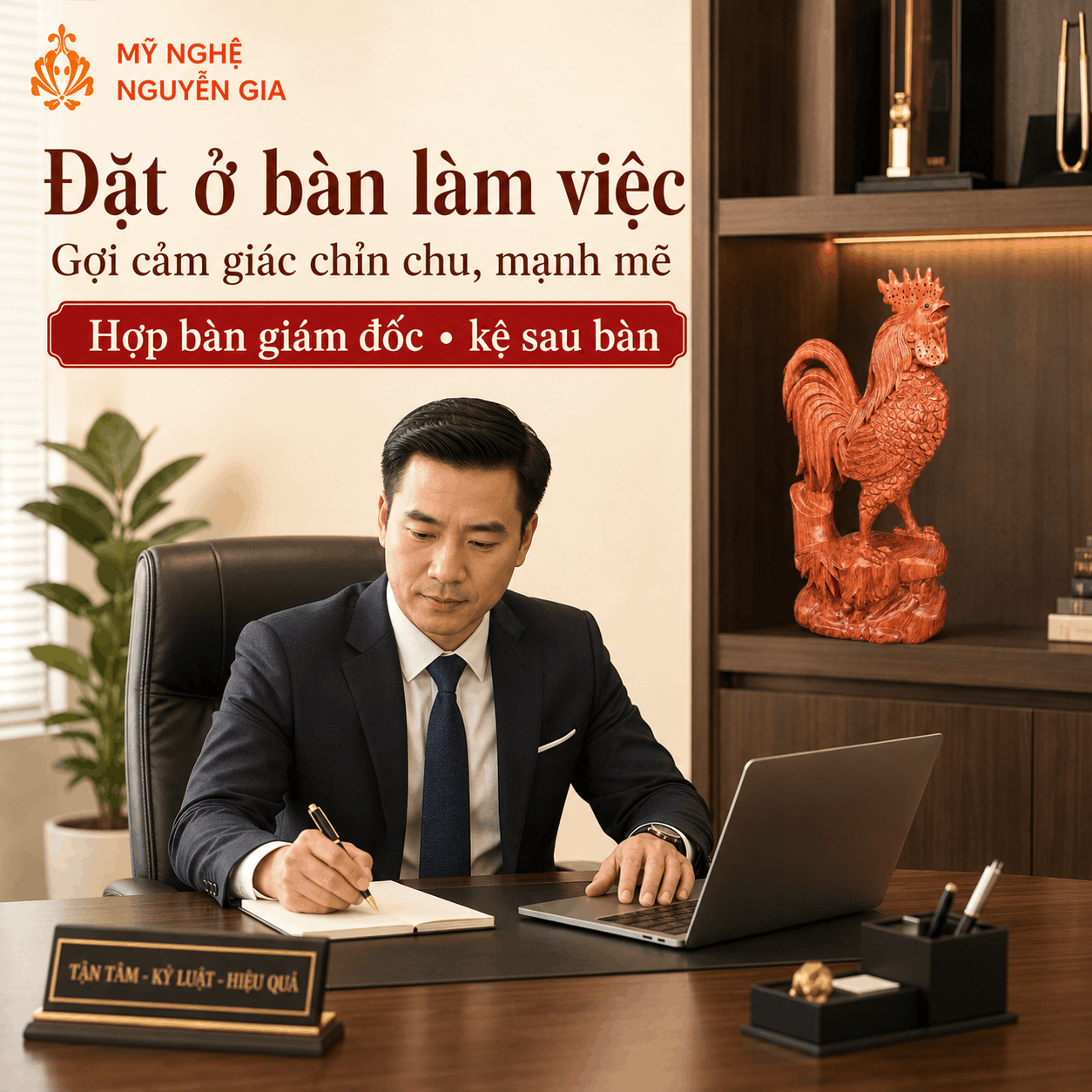 Tượng Gà phong thủy bằng gỗ