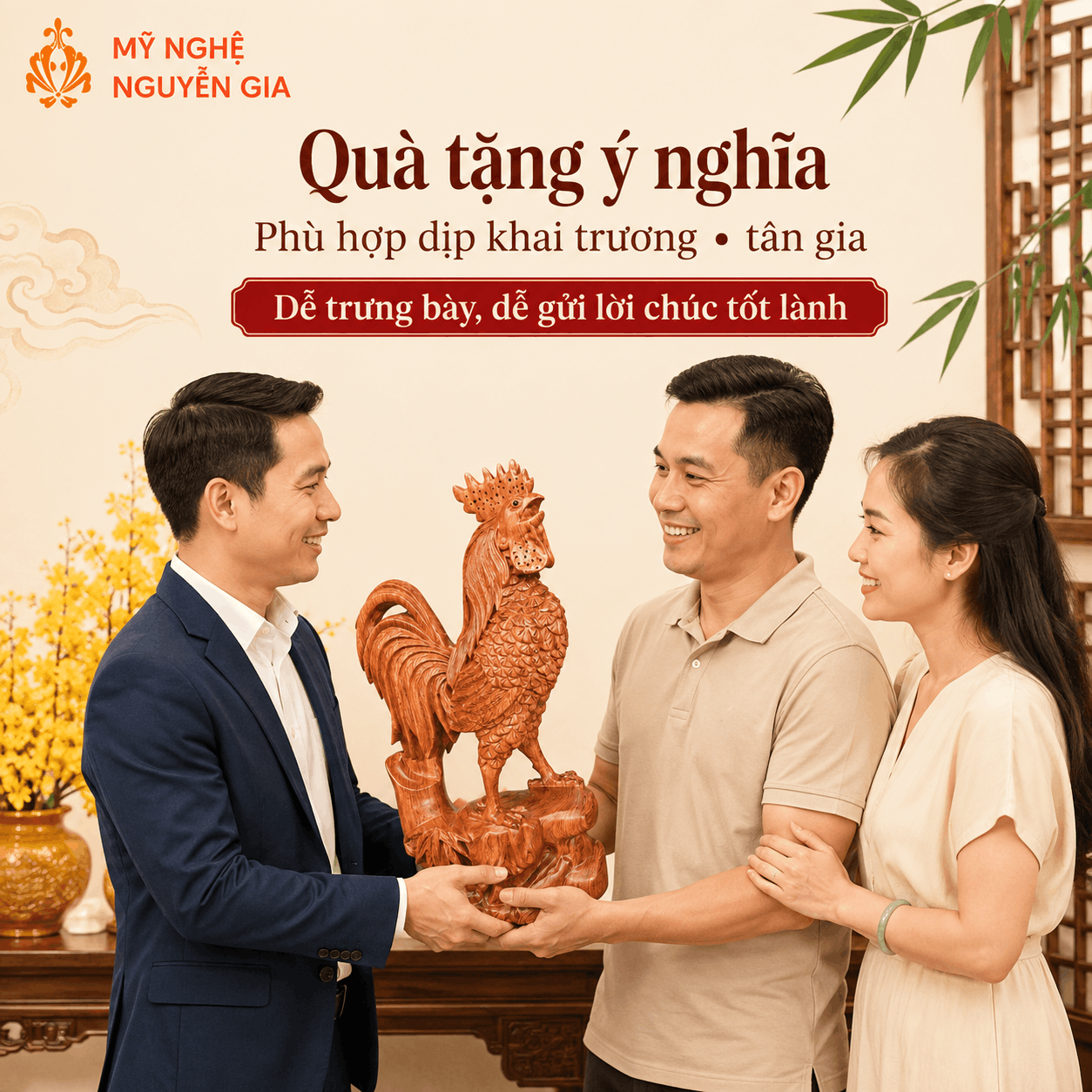 Tượng Gà phong thủy bằng gỗ