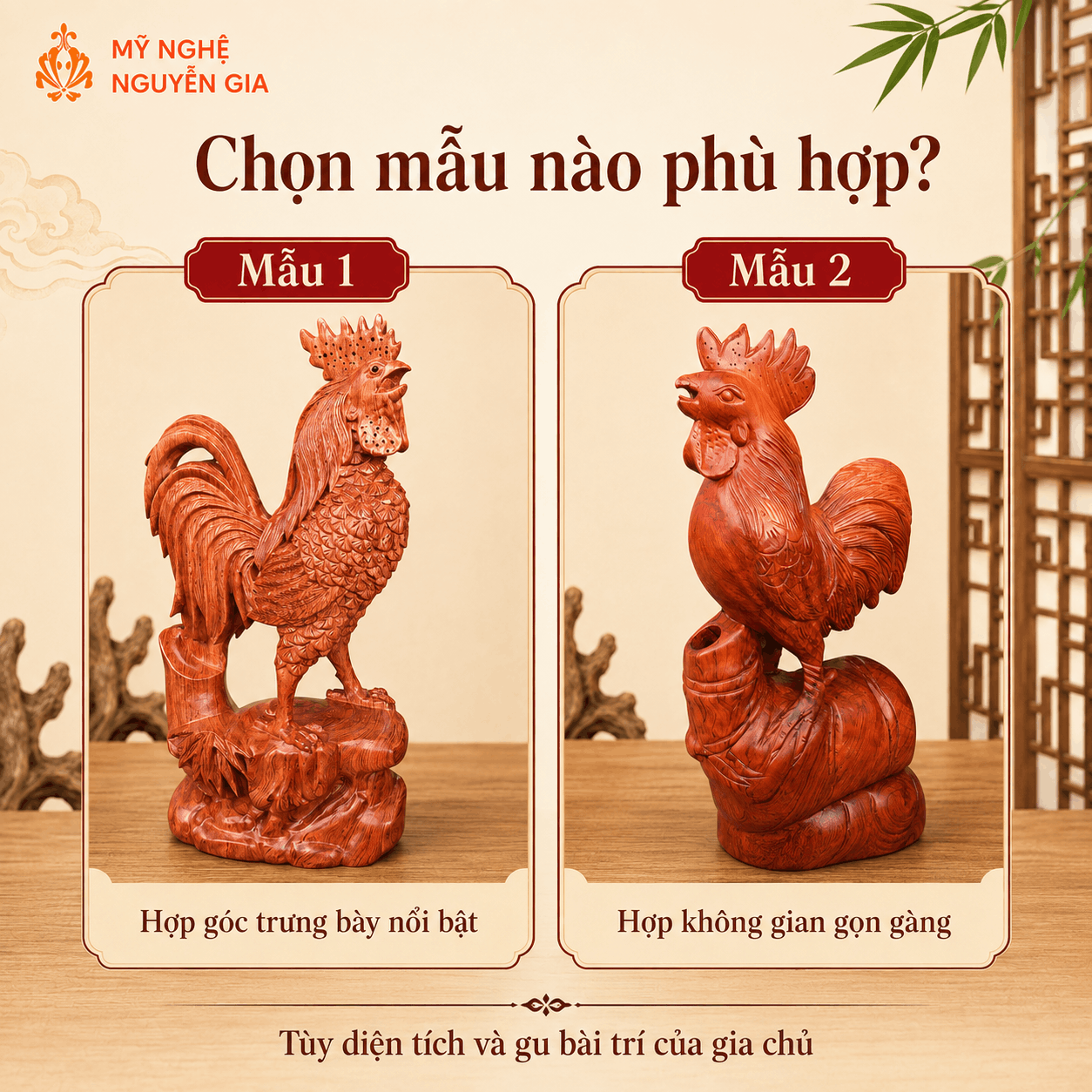 Tượng Gà phong thủy bằng gỗ