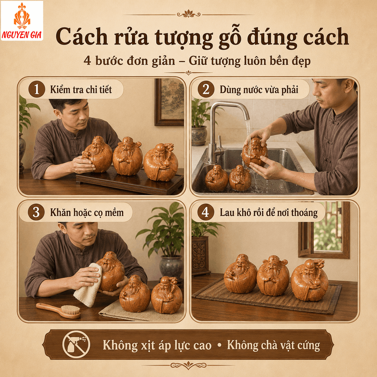 C&aacute;ch vệ sinh tượng gỗ v&agrave; bảo quản đồ gỗ mỹ nghệ đ&uacute;ng c&aacute;ch