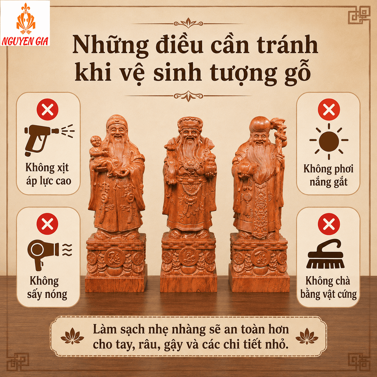 C&aacute;ch vệ sinh tượng gỗ v&agrave; bảo quản đồ gỗ mỹ nghệ đ&uacute;ng c&aacute;ch