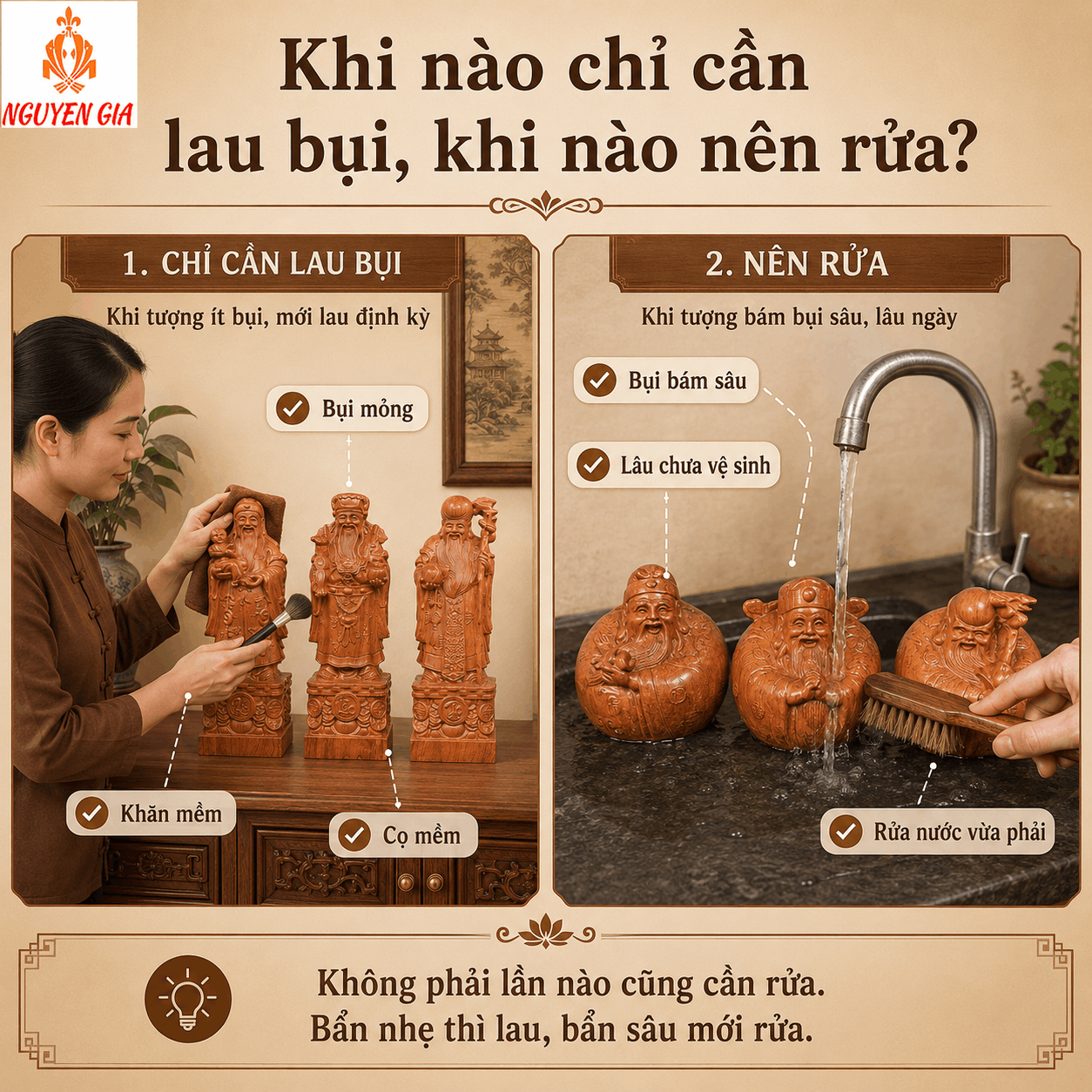 C&aacute;ch vệ sinh tượng gỗ v&agrave; bảo quản đồ gỗ mỹ nghệ đ&uacute;ng c&aacute;ch