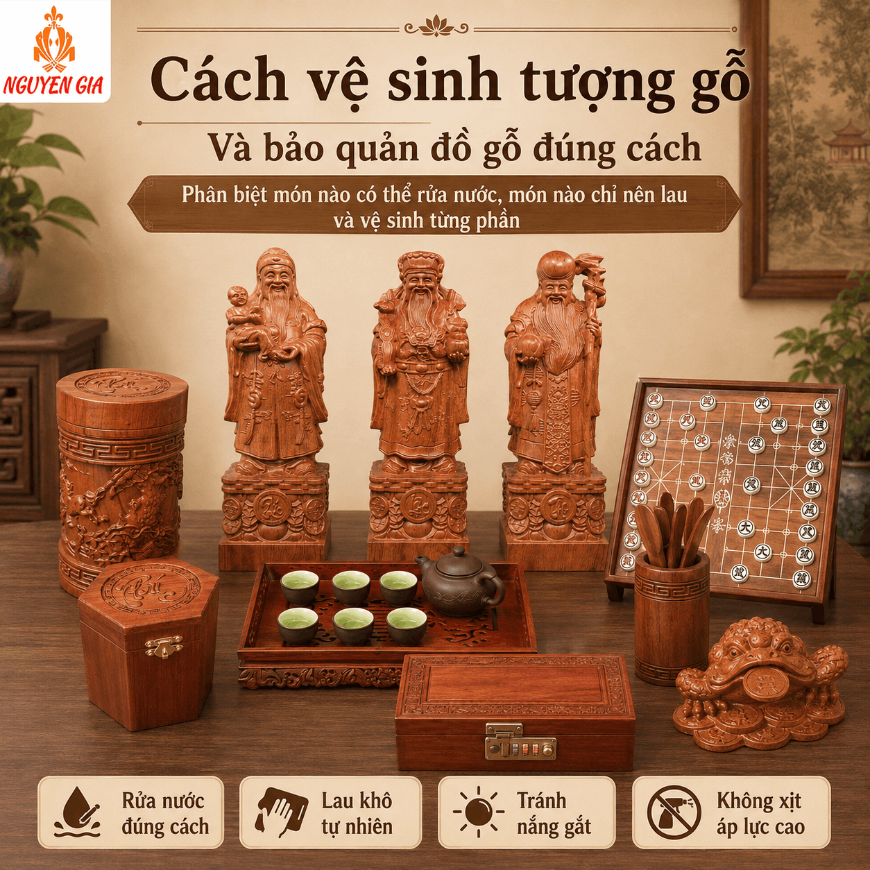 C&aacute;ch vệ sinh tượng gỗ v&agrave; bảo quản đồ gỗ mỹ nghệ đ&uacute;ng c&aacute;ch