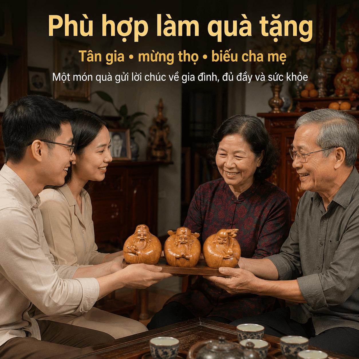 Ph&uacute;c Lộc Thọ l&agrave; g&igrave;? &Yacute; nghĩa tượng Tam Đa bằng gỗ