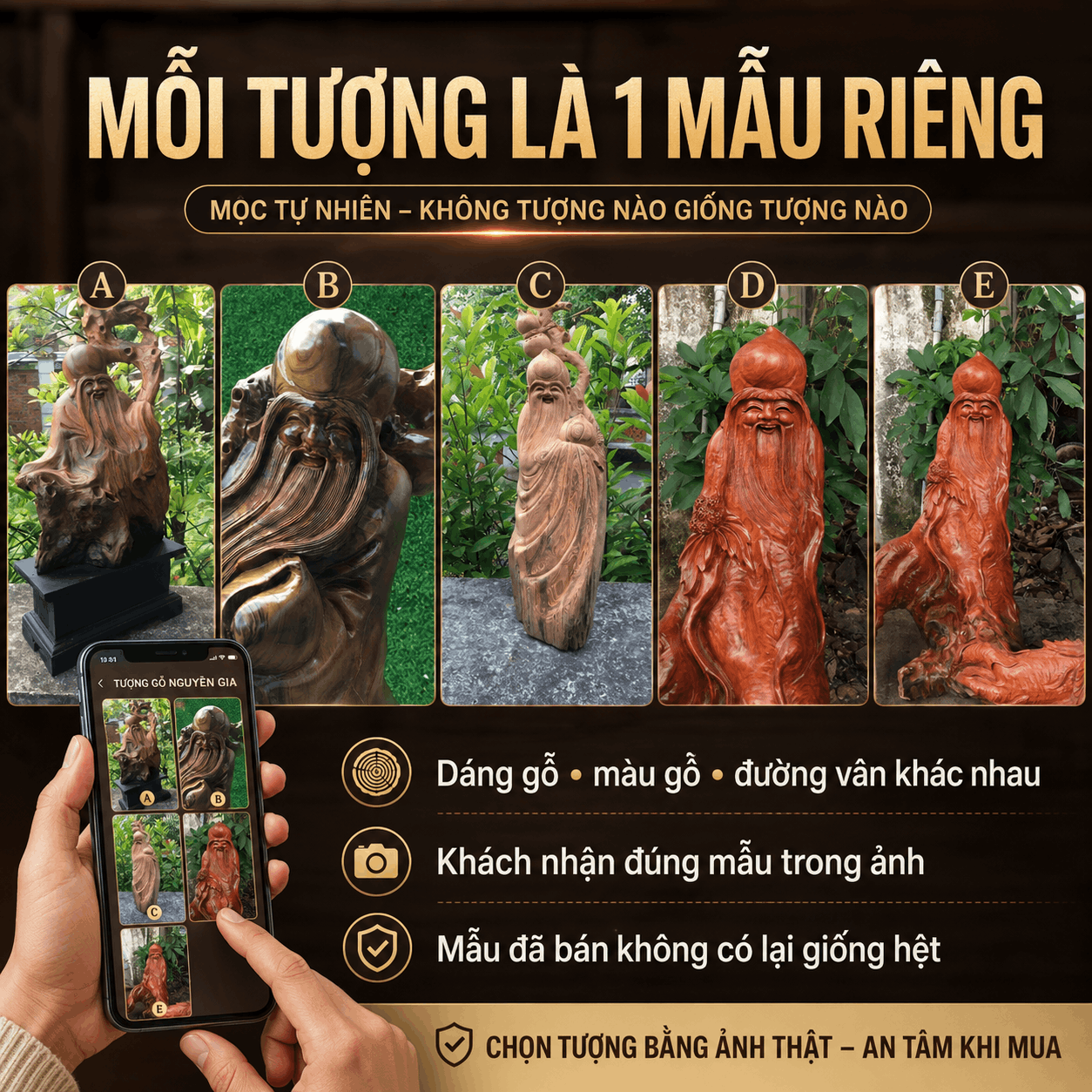 Tượng &ocirc;ng Thọ bằng gỗ
