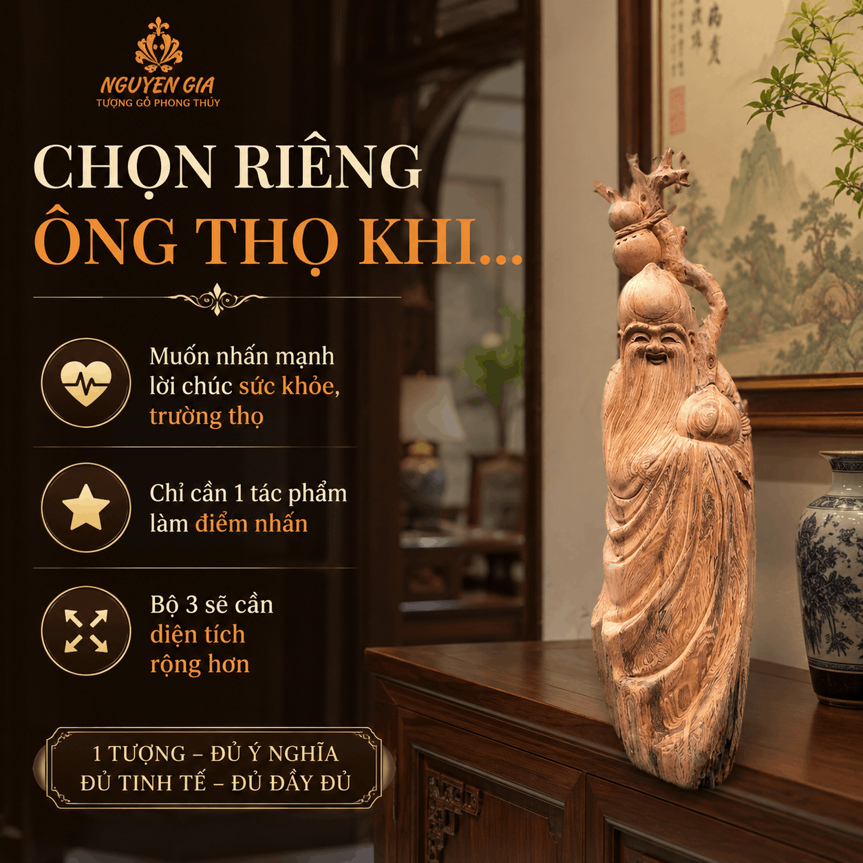 Tượng &ocirc;ng Thọ bằng gỗ