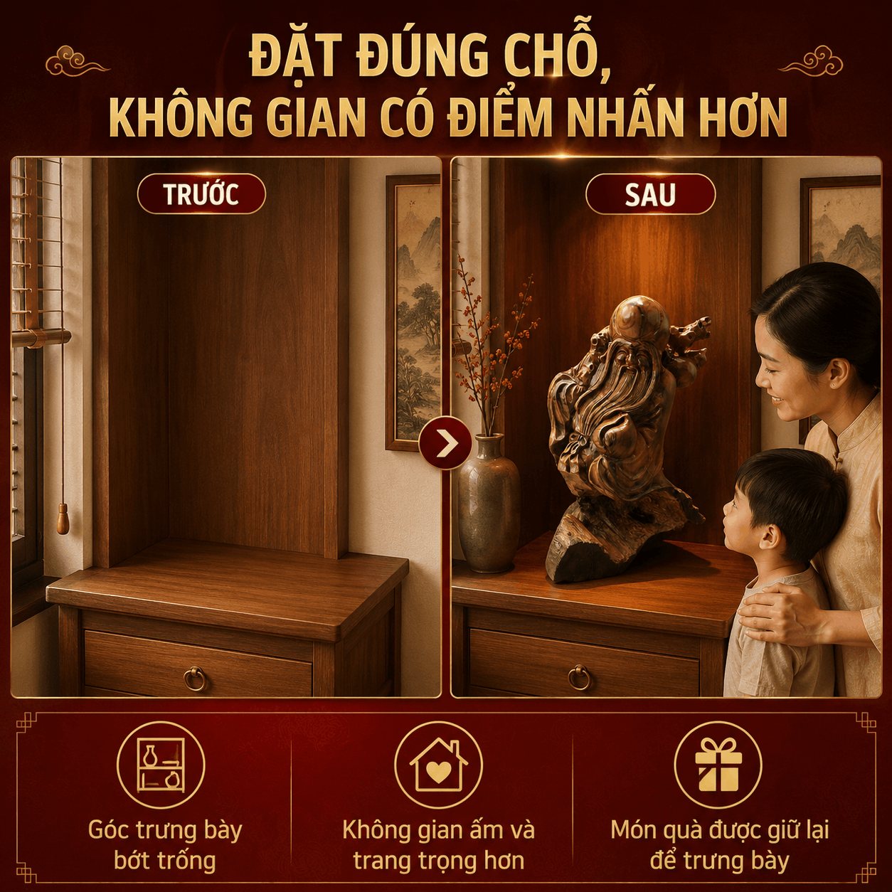 Tượng ông Thọ gỗ lũa Bách Xanh cao 45 cm