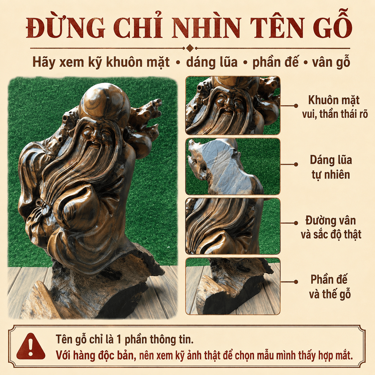 Tượng ông Thọ gỗ lũa Bách Xanh cao 45 cm