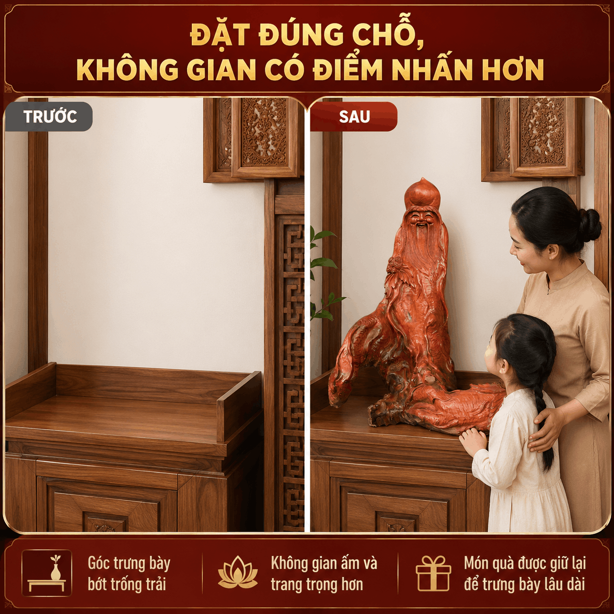 Tượng ông Thọ nhân sâm gỗ Hương 70 × 60 × 40 cm