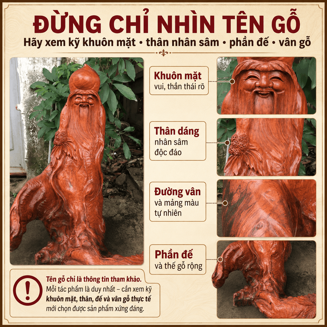 Tượng ông Thọ nhân sâm gỗ Hương 70 × 60 × 40 cm