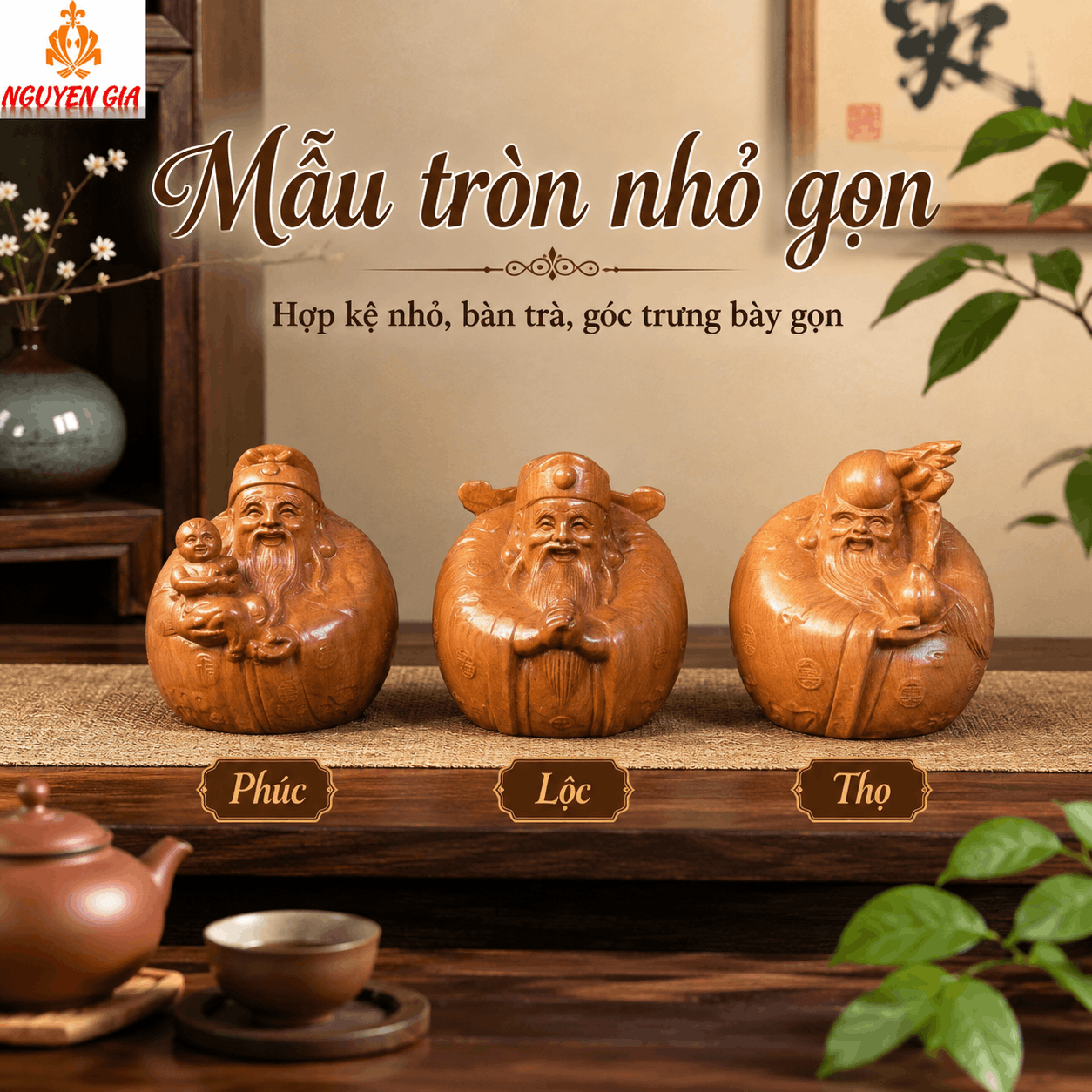 Tượng Phúc Lộc Thọ bằng gỗ