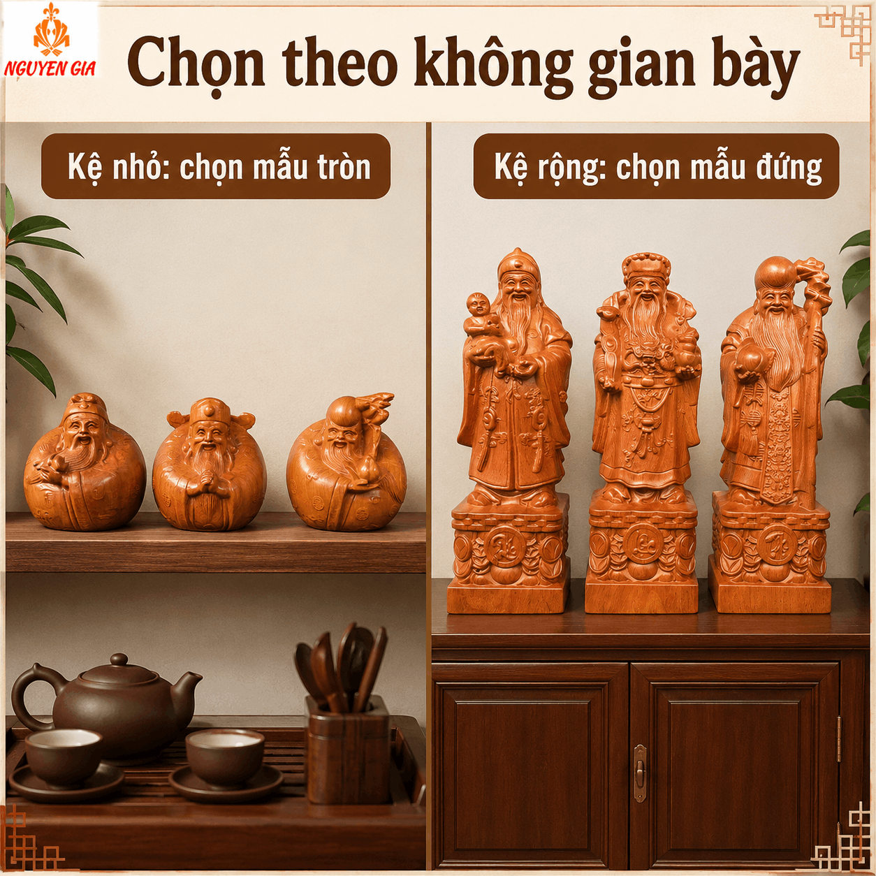 Tượng Phúc Lộc Thọ bằng gỗ