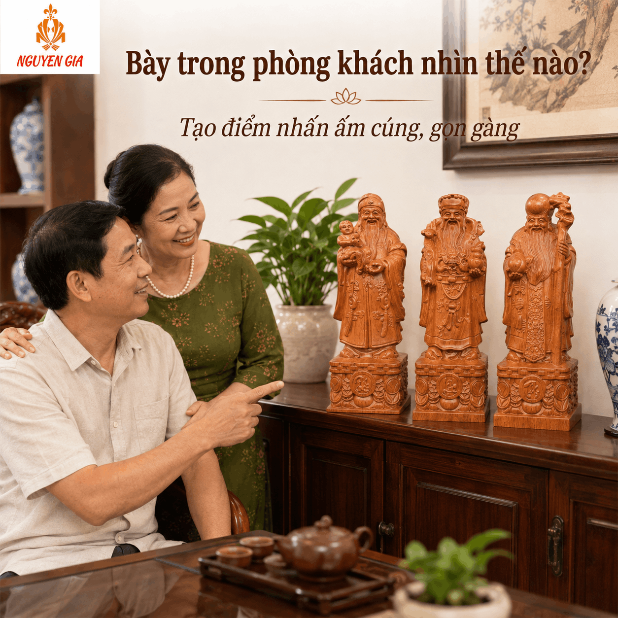 Tượng Phúc Lộc Thọ bằng gỗ