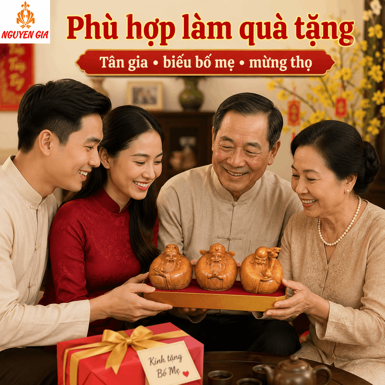 Tượng Phúc Lộc Thọ bằng gỗ