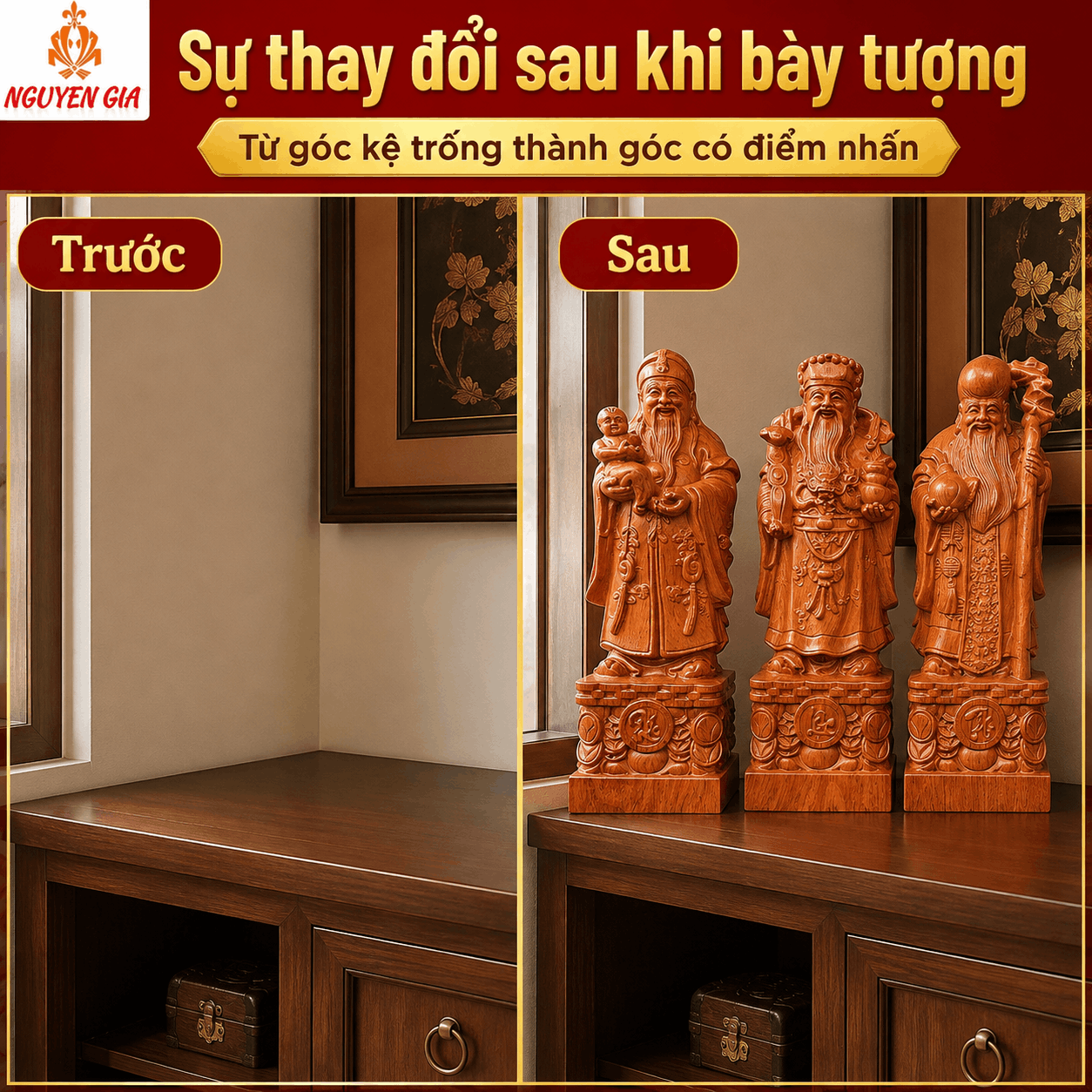 Tượng Phúc Lộc Thọ bằng gỗ