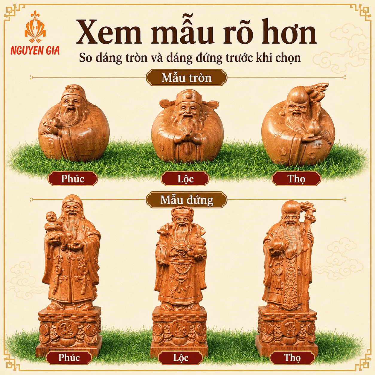 Tượng Phúc Lộc Thọ bằng gỗ