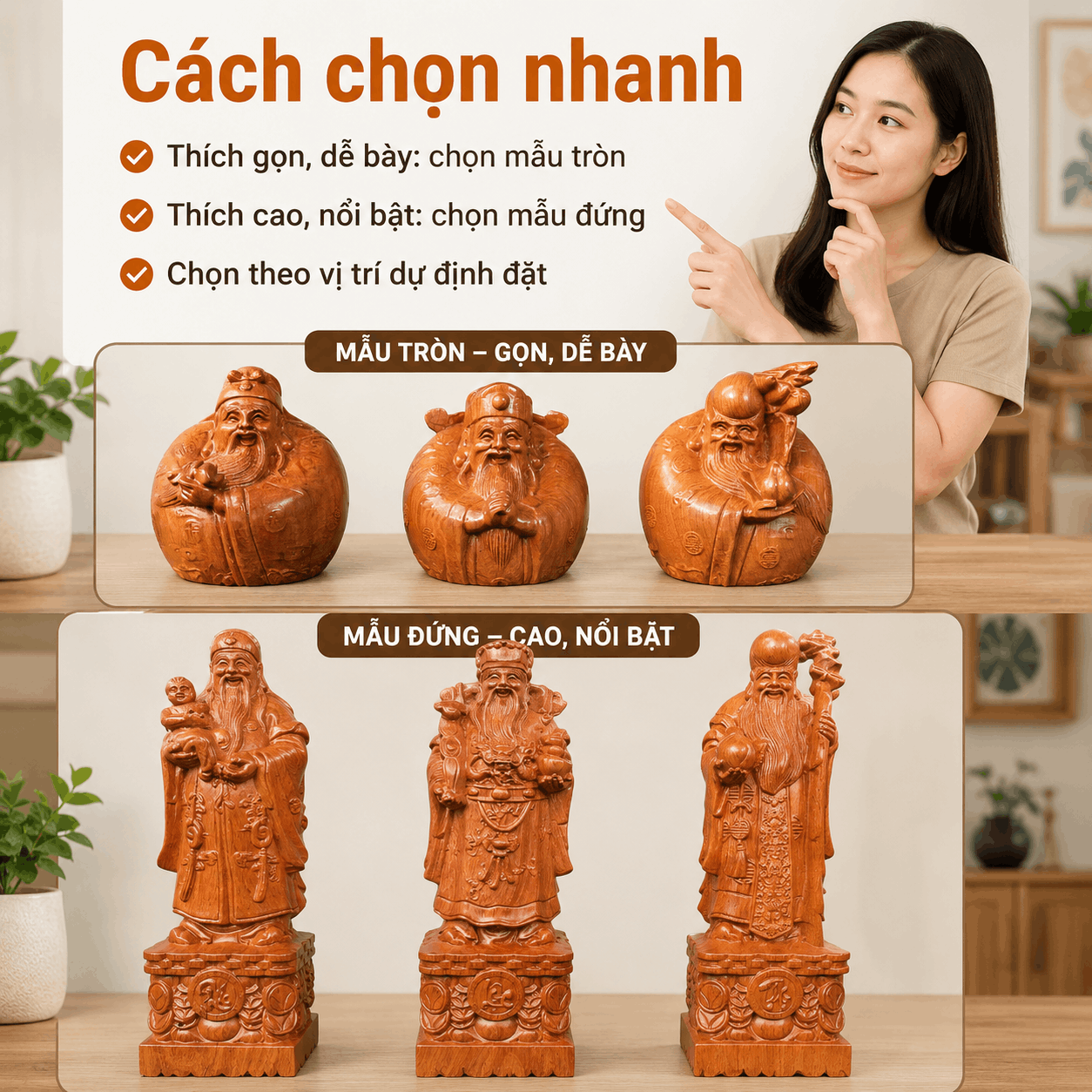 Tượng Phúc Lộc Thọ bằng gỗ