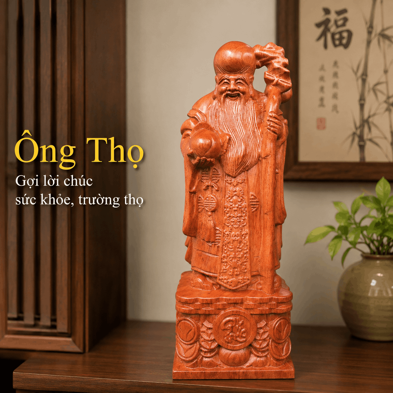 Tượng Phúc Lộc Thọ gỗ Hương cao 30 cm – Bộ 3 pho rời