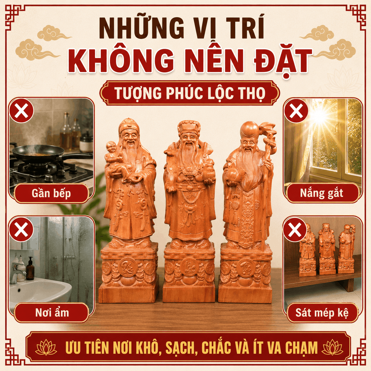 Tượng Ph&uacute;c Lộc Thọ n&ecirc;n đặt ở đ&acirc;u? C&aacute;ch bố tr&iacute; ph&ugrave; hợp trong nh&agrave;
