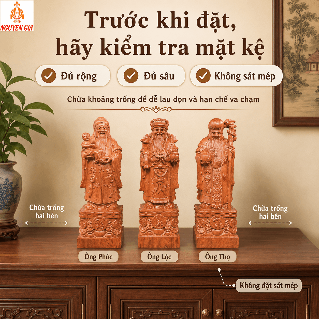 Tượng Ph&uacute;c Lộc Thọ n&ecirc;n đặt ở đ&acirc;u? C&aacute;ch bố tr&iacute; ph&ugrave; hợp trong nh&agrave;