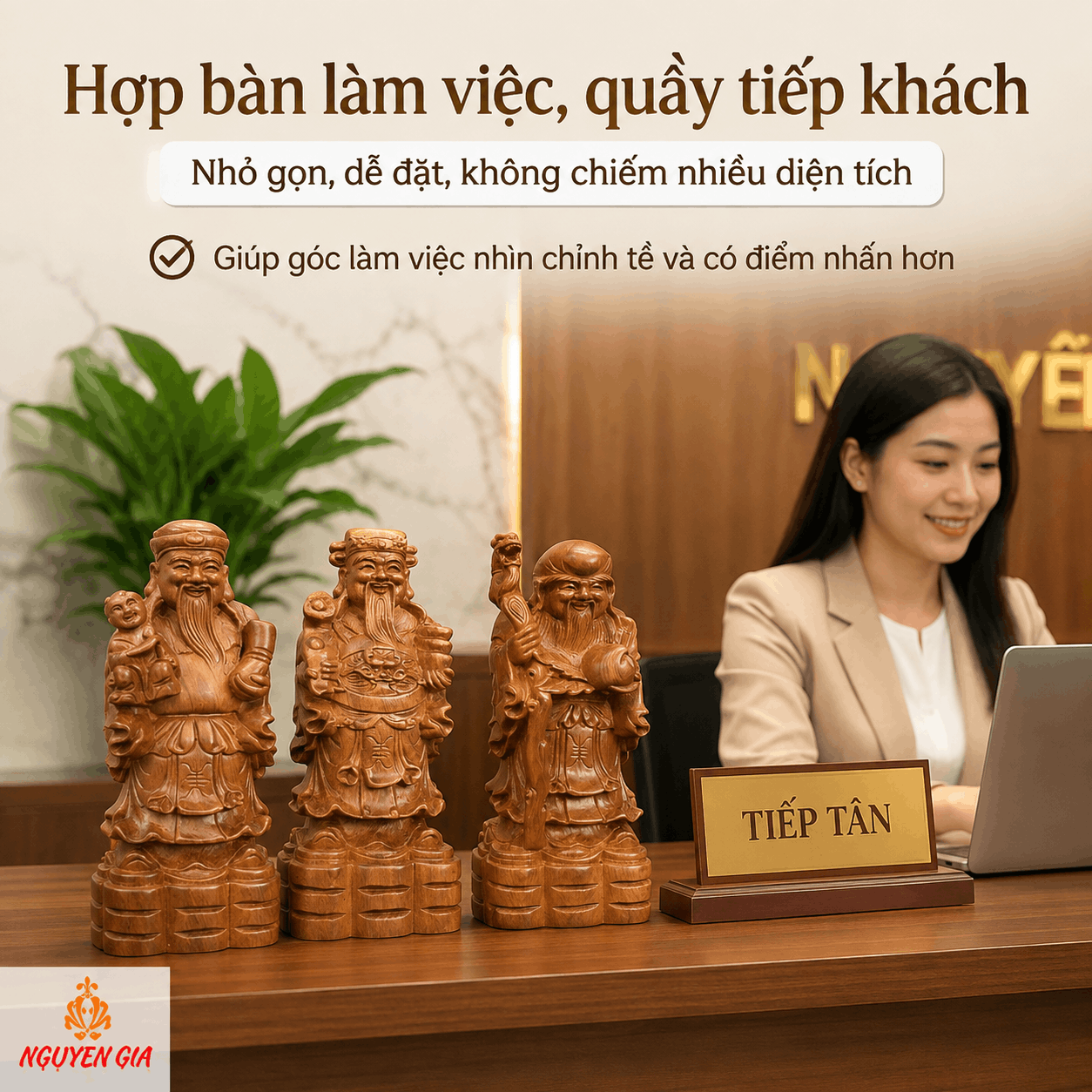 Tượng Tam Đa gỗ Bách Xanh cao 15 cm – Bộ 3 pho rời