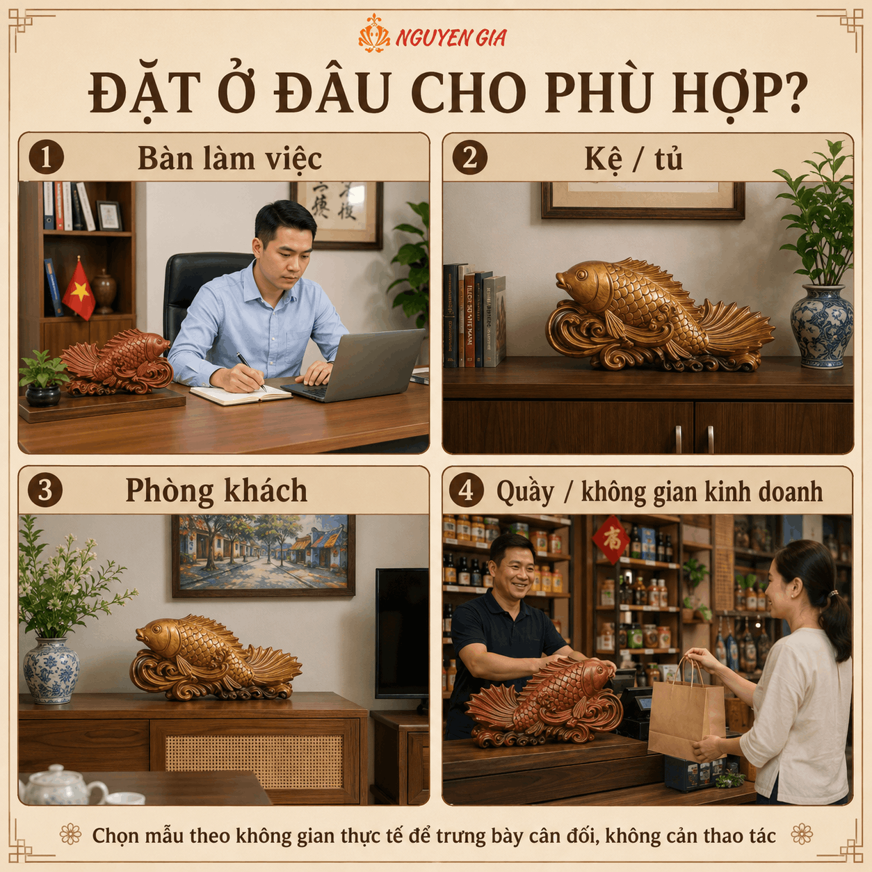 Tượng c&aacute; ch&eacute;p phong thủy bằng gỗ: &yacute; nghĩa, c&aacute;c kiểu tạo h&igrave;nh v&agrave; c&aacute;ch chọn