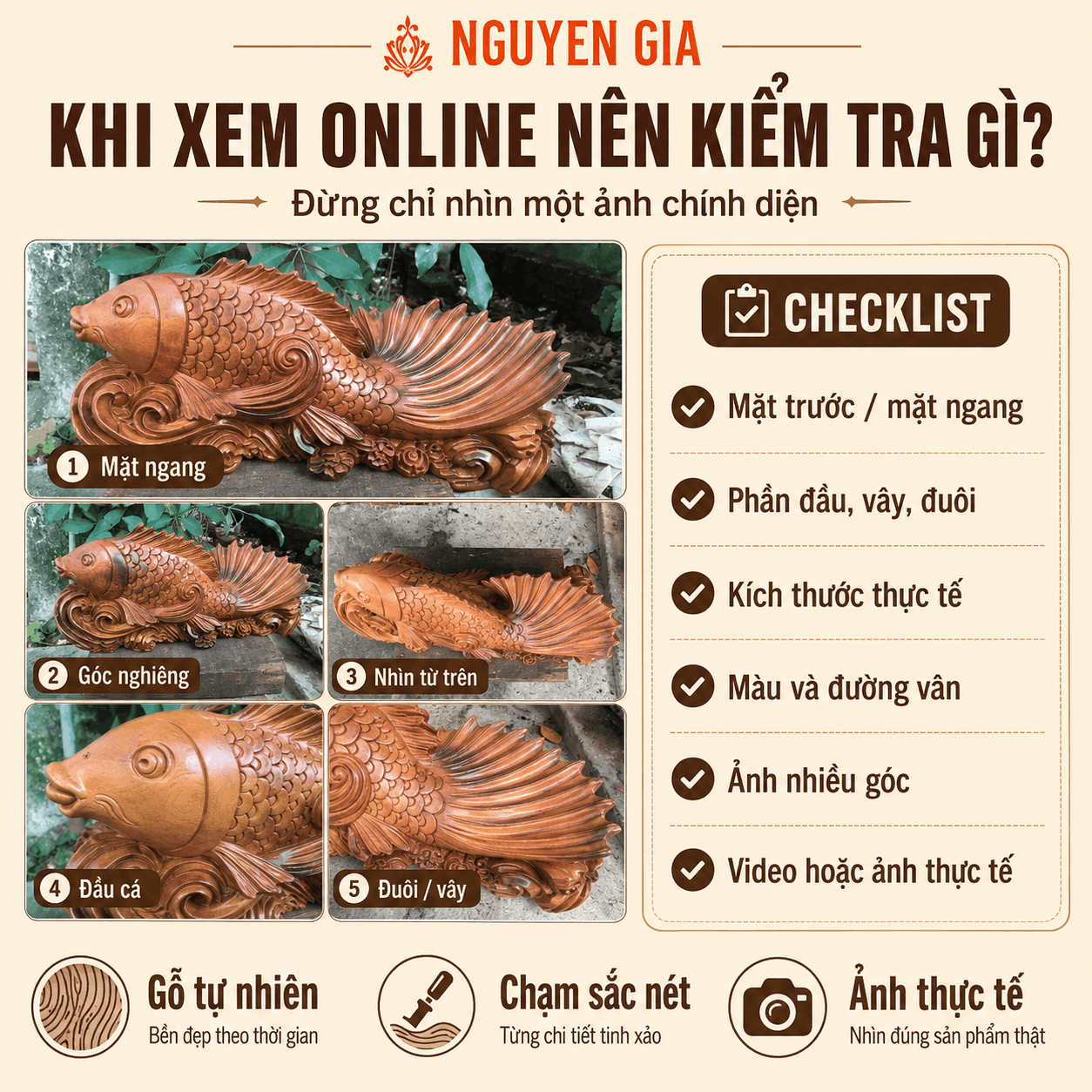 Tượng c&aacute; ch&eacute;p phong thủy bằng gỗ: &yacute; nghĩa, c&aacute;c kiểu tạo h&igrave;nh v&agrave; c&aacute;ch chọn
