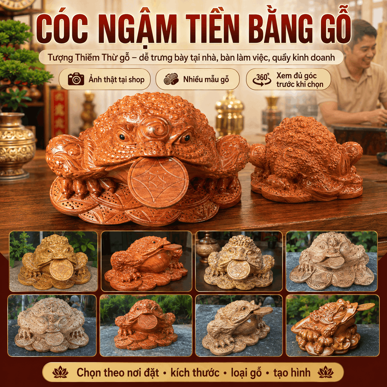 C&oacute;c Ngậm Tiền Bằng Gỗ &ndash; Tượng Thiềm Thừ