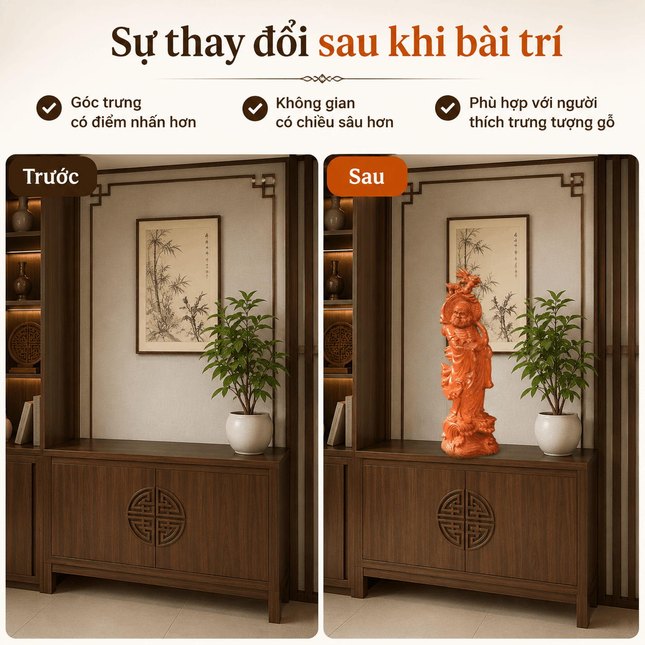 Tượng Đạt Ma Quá Hải Gỗ Hương Cao 50 cm